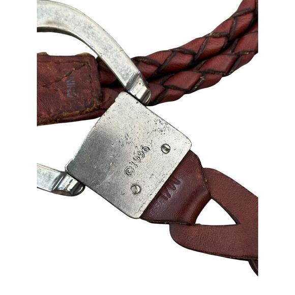 Vintage Brighton Women\'s Brown Woven braided western Leather Etched Metal Belt